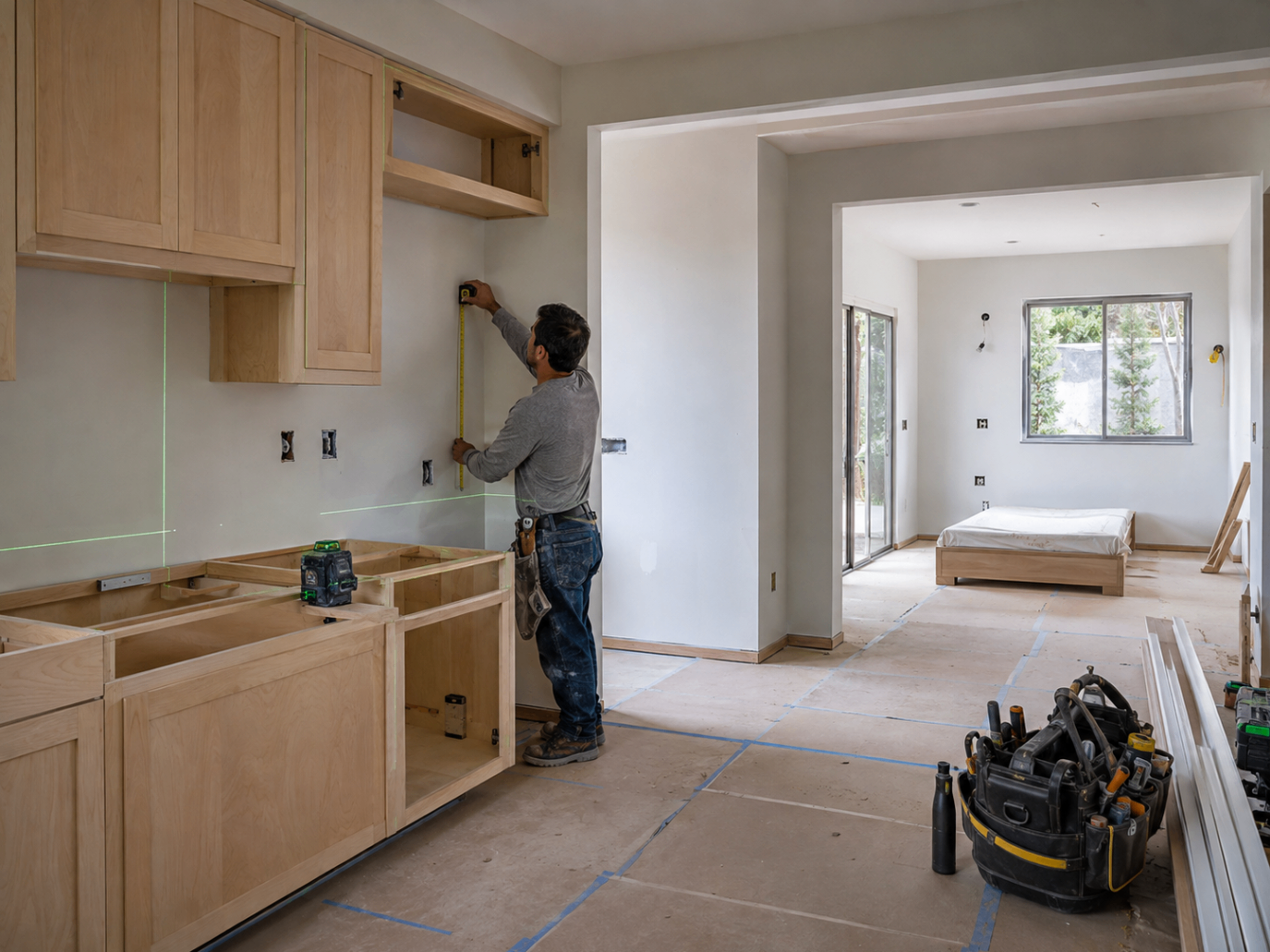 Aligning cabinets in a new unit