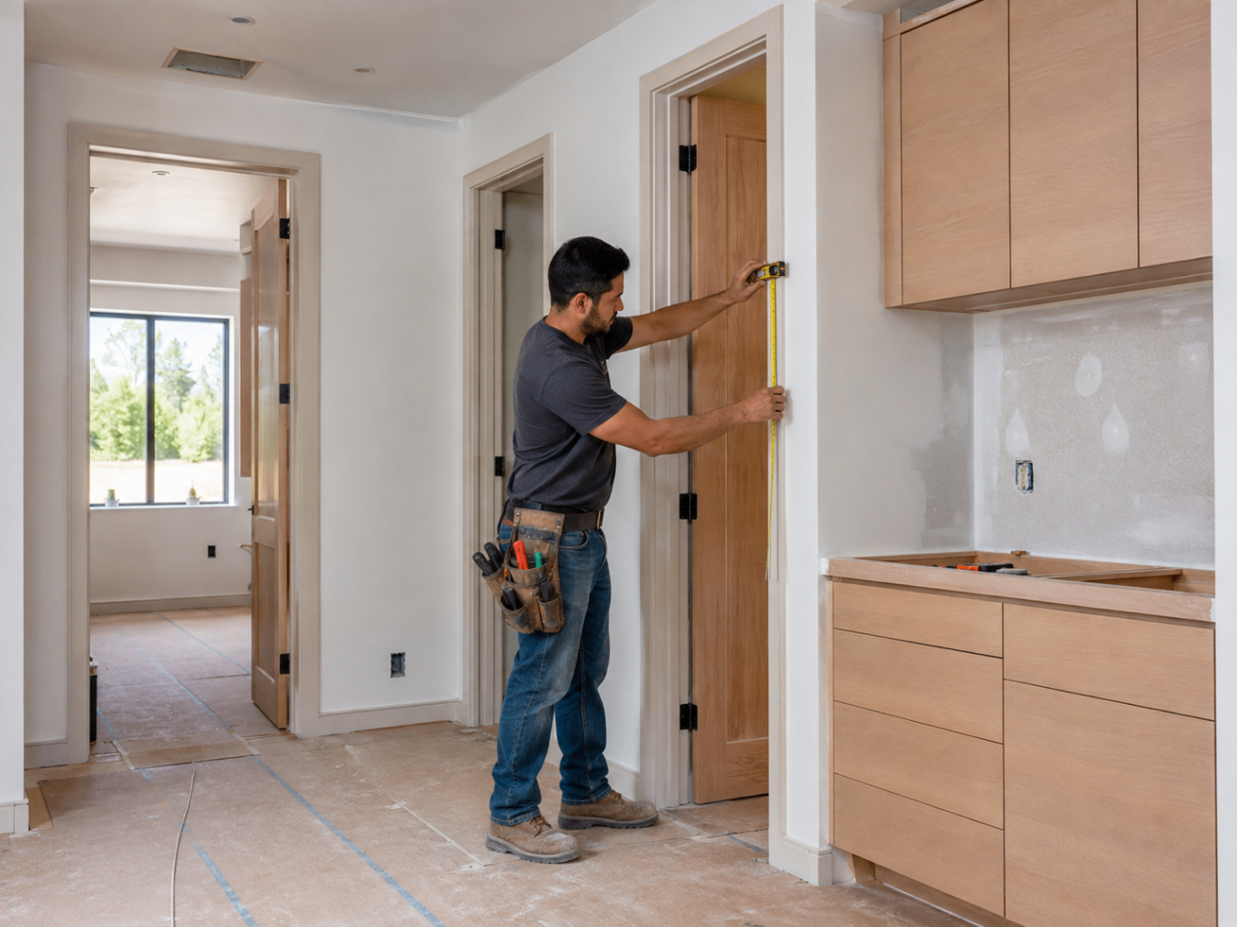 Measuring a door frame in a new interior