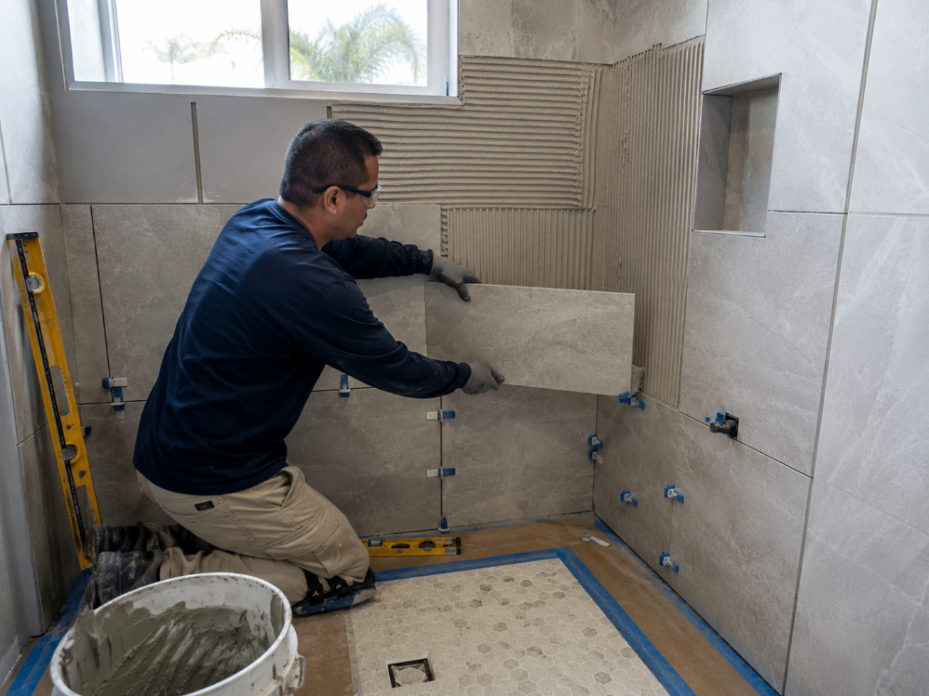 Installing large format bathroom tile