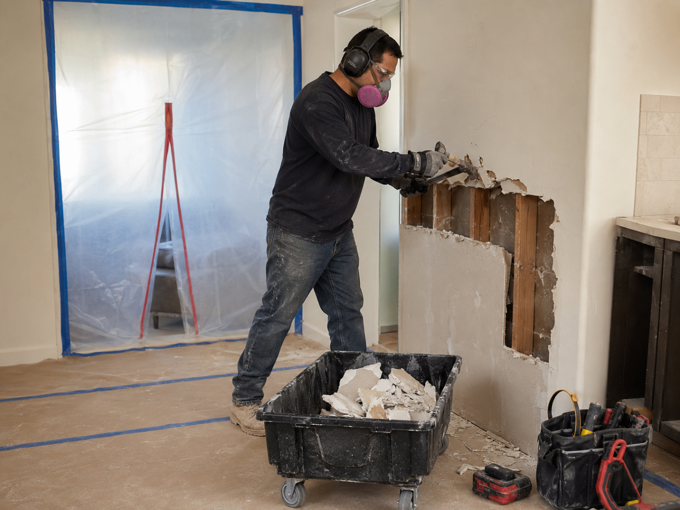 Wall demolition during a remodel
